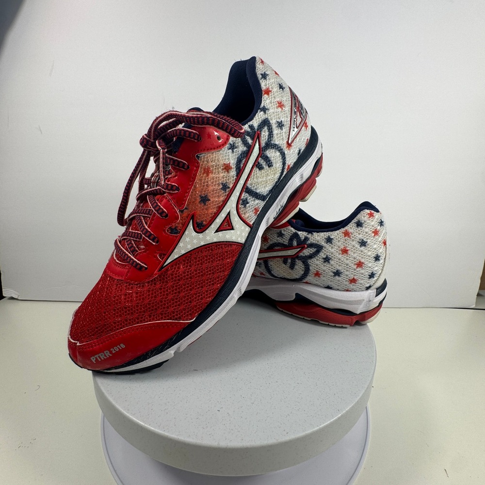 Mizuno Wave Inspire 10 PTRR 2016 Running Shoes Red White Blue Mens Size 7.5
